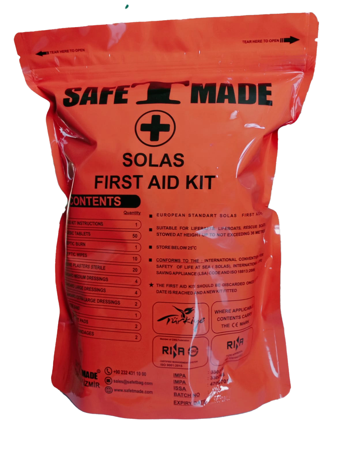 First Aid Kit for Lifeboat, Liferaft, Rescue Boat and Bridge - SOLAS & RINA Approved