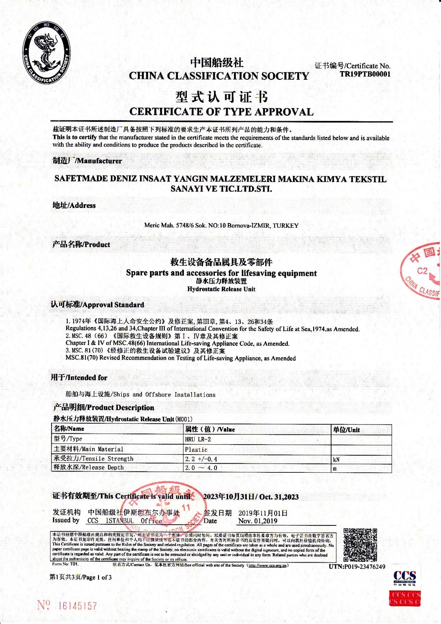 Hydrostatic Release Unit (HRU) for Liferaft - SOLAS & RINA Approved