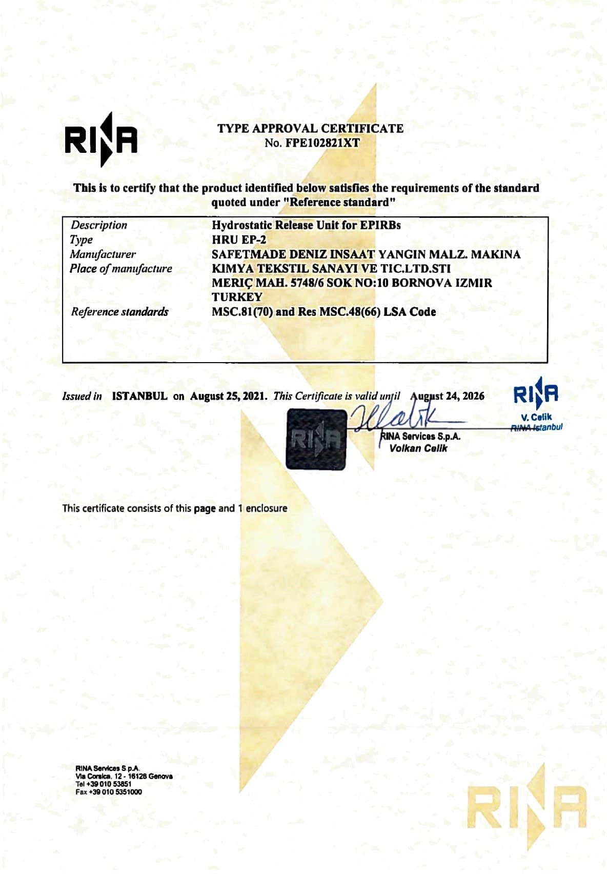 Hydrostatic Release Unit  (HRU) for EPIRB - SOLAS & RINA Approved